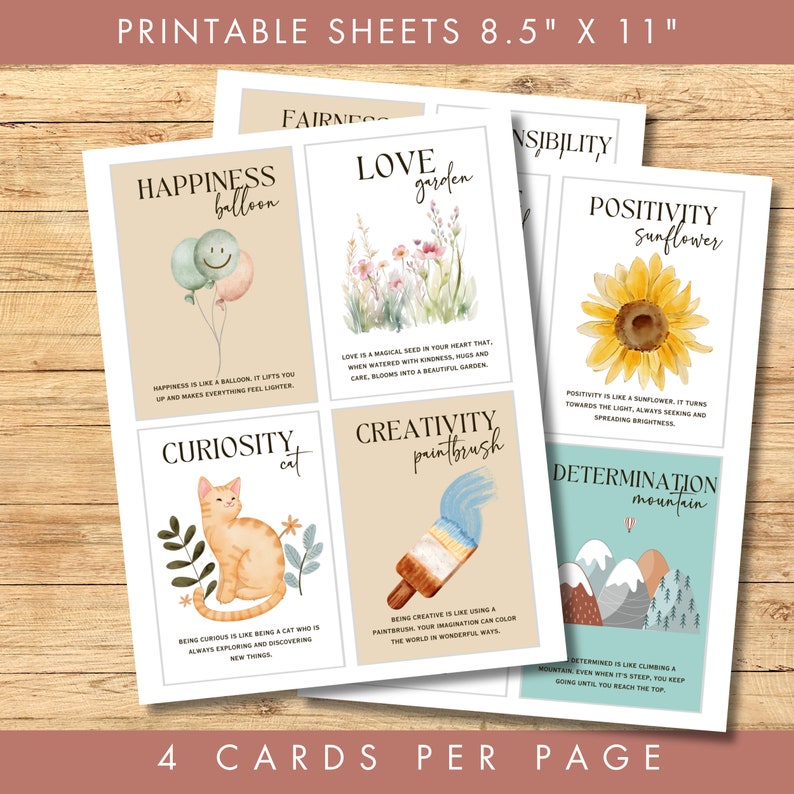 Value Cards Psychology Acceptance and Commitment Therapy For Kids Social Emotional Learning School Counselor Tool Mental Wellness ACT Values