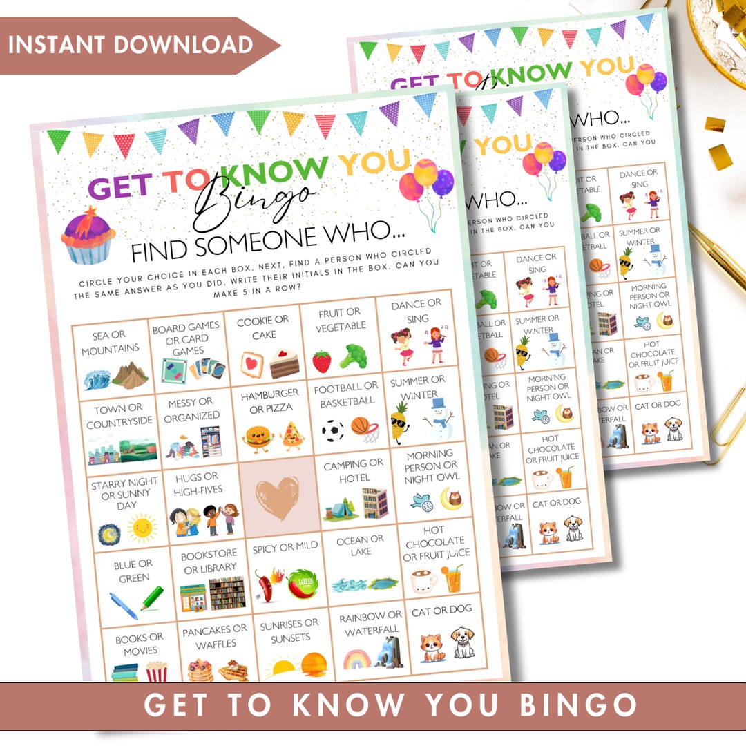 Find Someone Who Bingo Get to Know You Game Kids Bingo Family Game ...