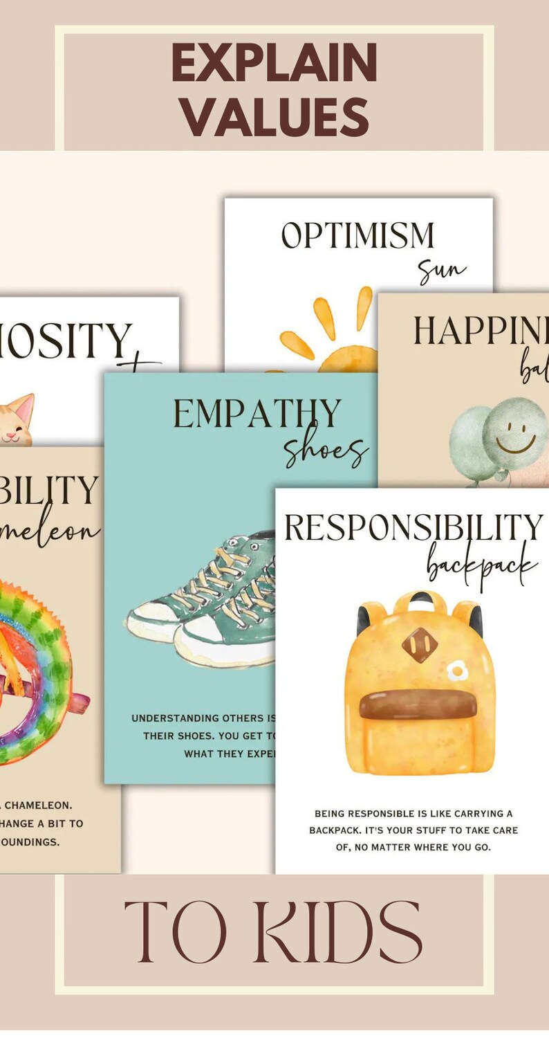 Value Cards Psychology Acceptance and Commitment Therapy For Kids Social Emotional Learning School Counselor Tool Mental Wellness ACT Values