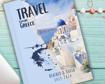 Greece Travel Journal Custom Notebook Travel Keepsake Vacation Memories Travel Gift Personalized Travel Book Greece Honeymoon Wedding Gift