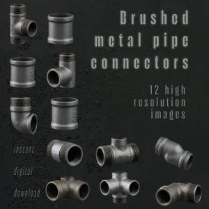 Industrial Pipe Connectors PNG Set – Brushed Metal Fittings, High Resolution Digital Download