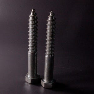 Pair of Large Industrial Steel Bolts, Heavy Salvage Hardware, Metal Decor, Photo Prop, Material Study Object