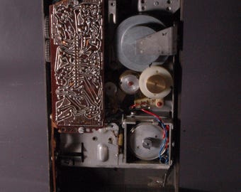 Vintage Portable Cassette Recorder with Open Mechanical Interior – Analog Tape Device Display Object