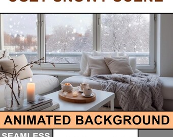 Animated Winter Living Room | Cozy Snowy Window Scene with Candlelight & Books - Seamless Loop Background