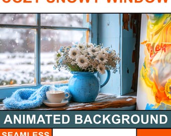 Animated Winter Background | Cozy Snowy Window Scene, Blue Vase & Candlelight - Perfect for Vtuber, Stream Overlay, and Decor
