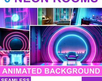 Animated Background | 6 Neon Rooms | Seamless Loop, Stream Overlay, Twitch, YouTube &  Zoom Overlay, Cyberpunk