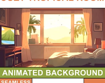 Animated Background | Cozy Tropical Room | Seamless Loop, Tropical Vtuber Background, Twitch Stream Overlay, HD Digital Backdrop