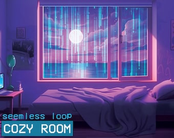 Vtuber Background Animated Cosy Lofi Bedroom Purple Looped 