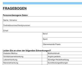 Anamnesis questionnaire-Patient questionnaire-Anamnesis form for general medicine