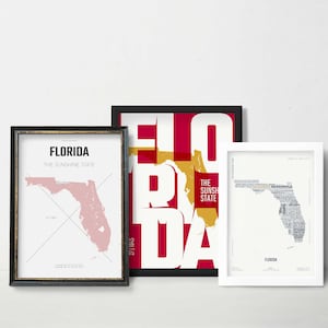 Florida Map Wall Art Set of 3