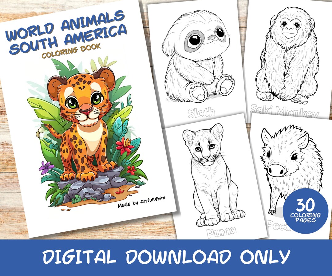 30 World Animals South America Coloring Pages Book With Names, Kids
