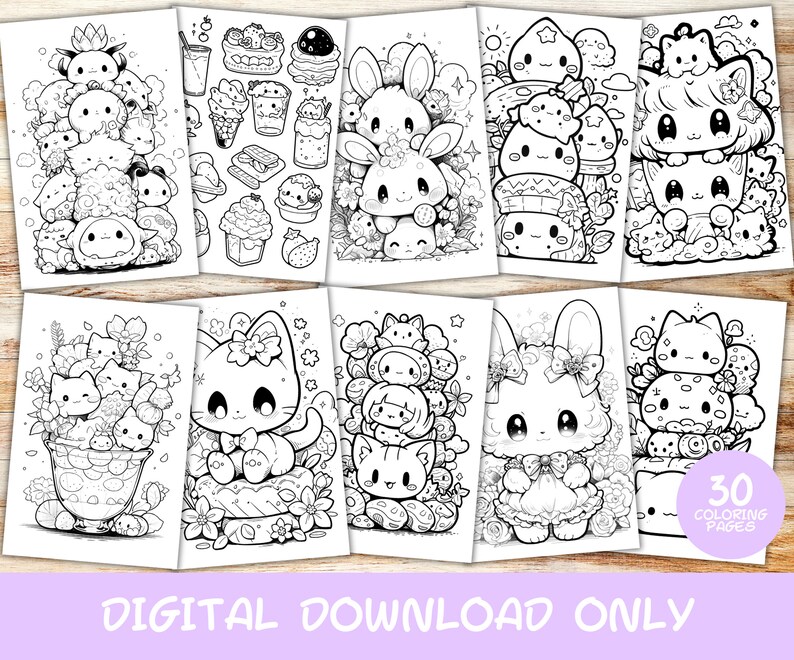 30 Kawaii Coloring Pages Volume 3, Kids, Adults, Instant Download ...