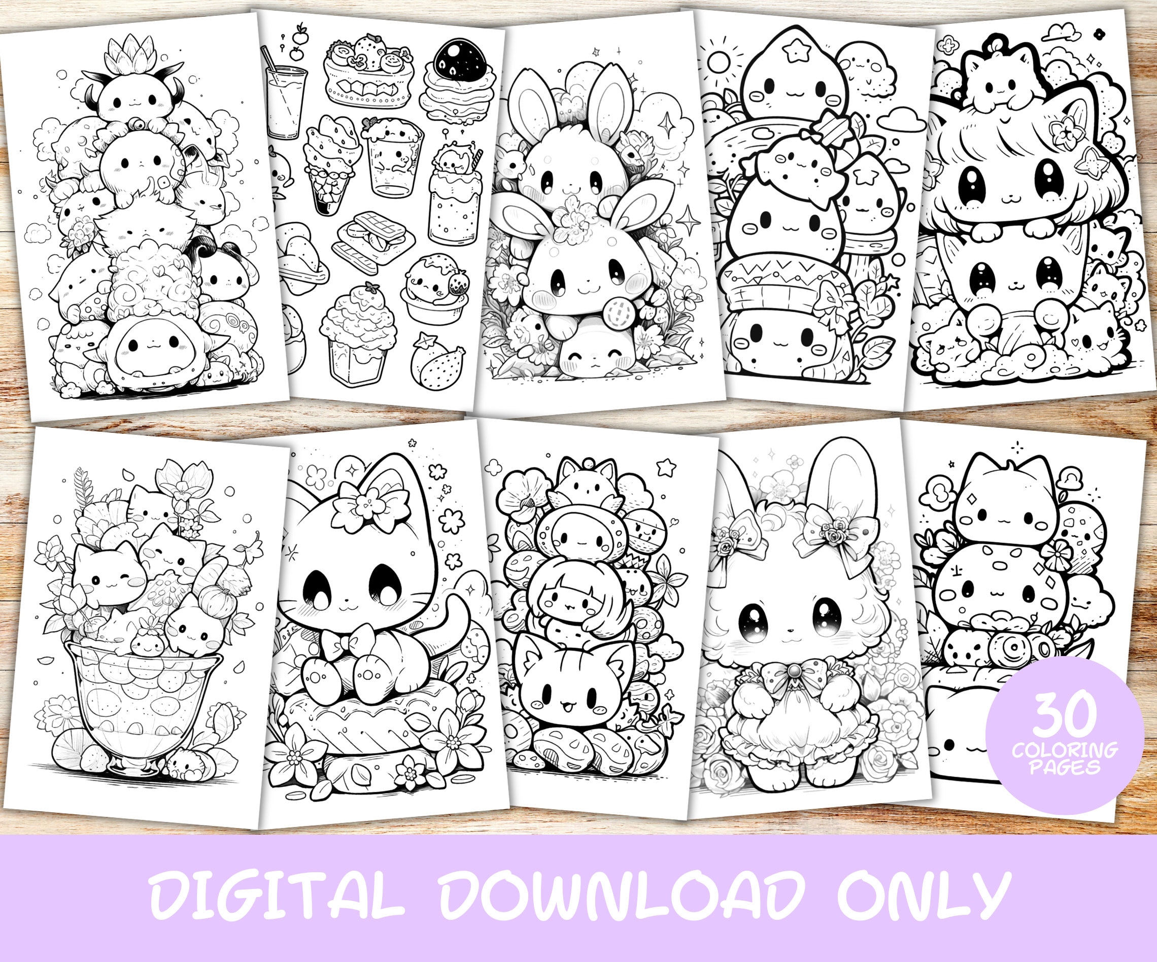 30 Kawaii Coloring Pages Volume 3, Kids, Adults, Instant Download ...