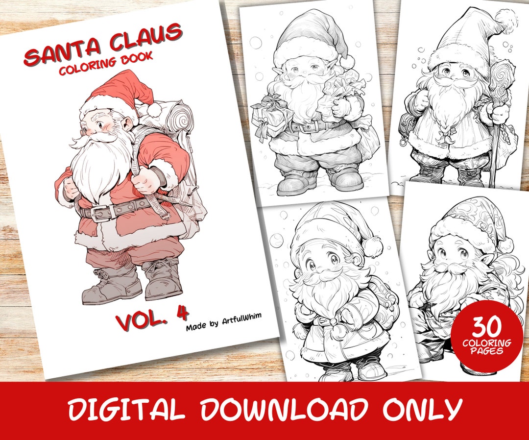 30 Santa Claus Volume 4 Coloring Pages Book, Kids, Instant Download ...