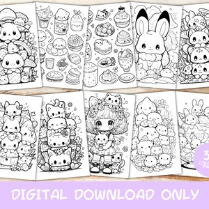 30 Kawaii Coloring Pages Volume 7, Kids, Adults, Instant Download Grayscale Coloring Page, Printable PDF, Cute kawaii, Digital Download image 2