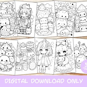 30 Kawaii Coloring Pages Volume 7, Kids, Adults, Instant Download Grayscale Coloring Page, Printable PDF, Cute kawaii, Digital Download image 3