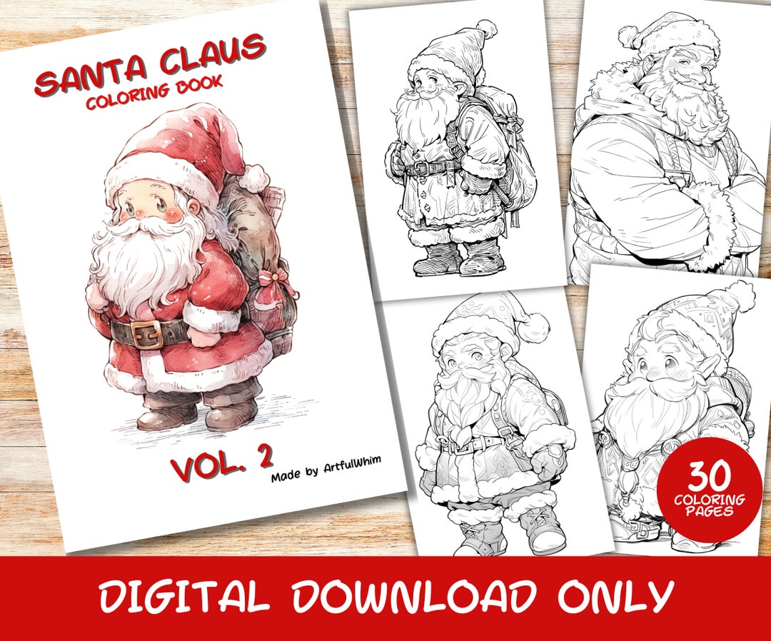 30 Santa Claus Volume 2 Coloring Pages Book, Kids, Instant Download ...