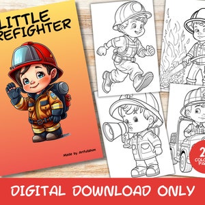 Livre de coloriage de 20 petits pompiers, imprimable, enfants, téléchargement immédiat, page de coloriage en niveaux de gris, PDF imprimable, pompier, enfants