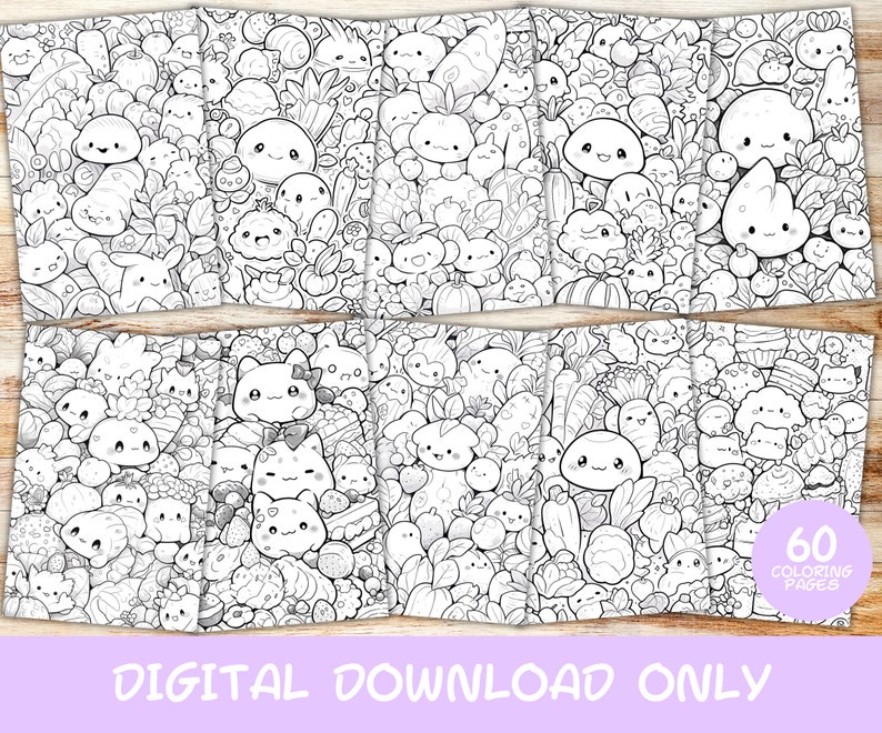 Master Color Book 60 Kawaii Doodle Master Coloring Pages Book, for Adults, Instant ...