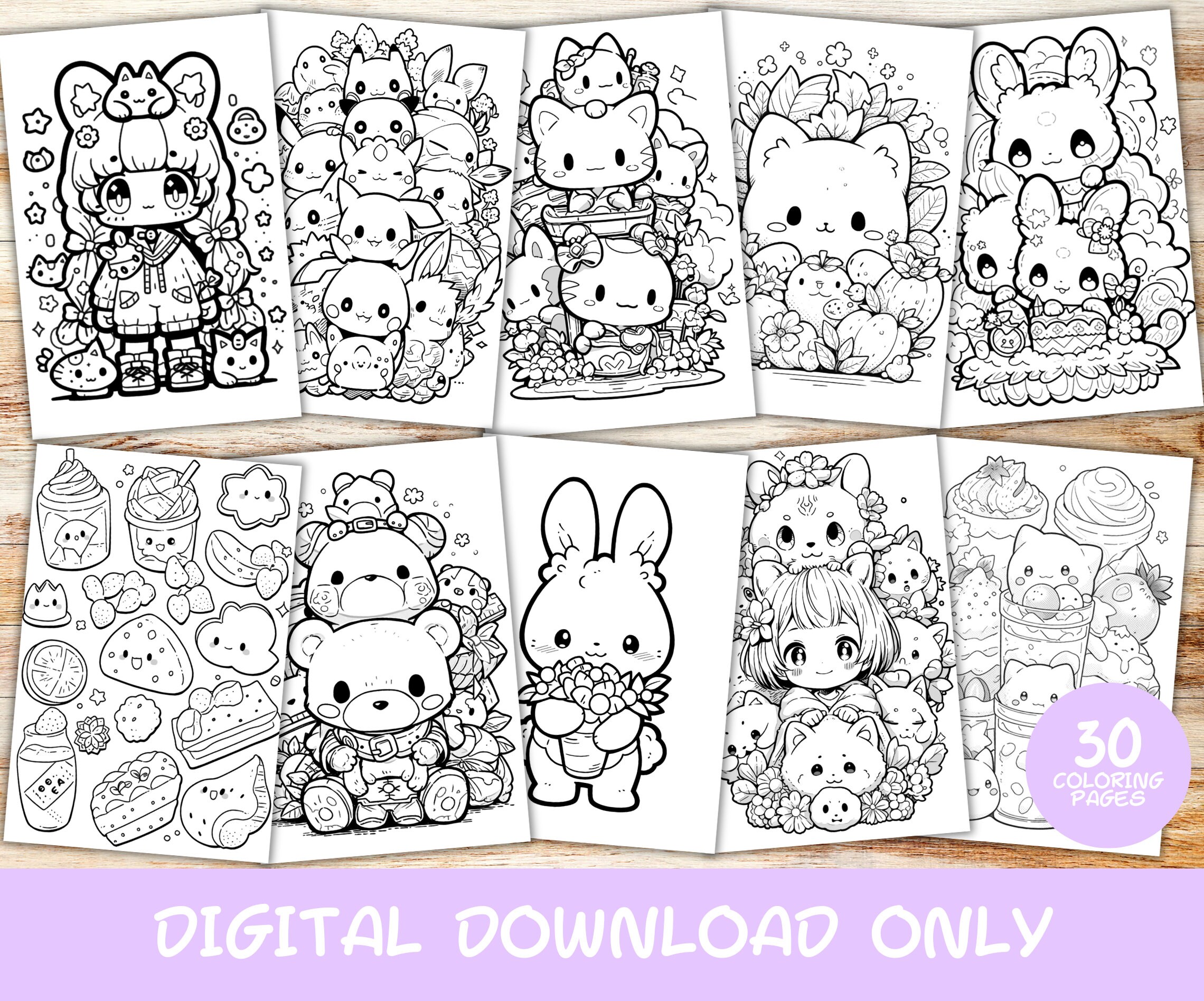 30 Kawaii Coloring Pages Volume 2, Kids, Adults, Instant Download ...
