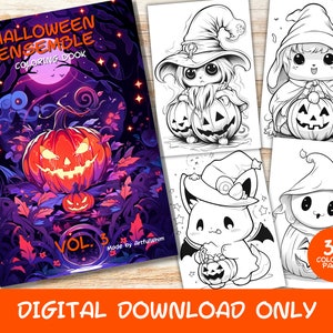 30 Halloween Ensemble Volume 3 Coloring Pages Book, Adults, Instant Download Grayscale Coloring Page, Printable PDF, Digital Download