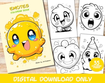 35 Emotes Volume 1 Coloring Pages Book, Kids, Adults, Instant Download, Coloring Pages, Printable PDF, Magical, Fantasy, Cute, Digital