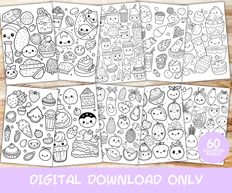 60 Kawaii Easy Doodles Coloring Pages Book Kids Adults - Etsy UK