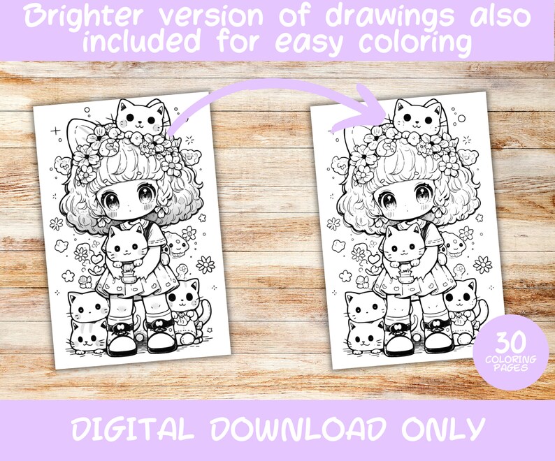 30 Kawaii Coloring Pages Volume 7, Kids, Adults, Instant Download Grayscale Coloring Page, Printable PDF, Cute kawaii, Digital Download image 5
