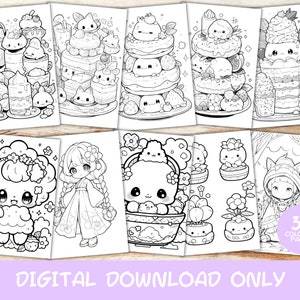 30 Kawaii Coloring Pages Volume 7, Kids, Adults, Instant Download Grayscale Coloring Page, Printable PDF, Cute kawaii, Digital Download image 4