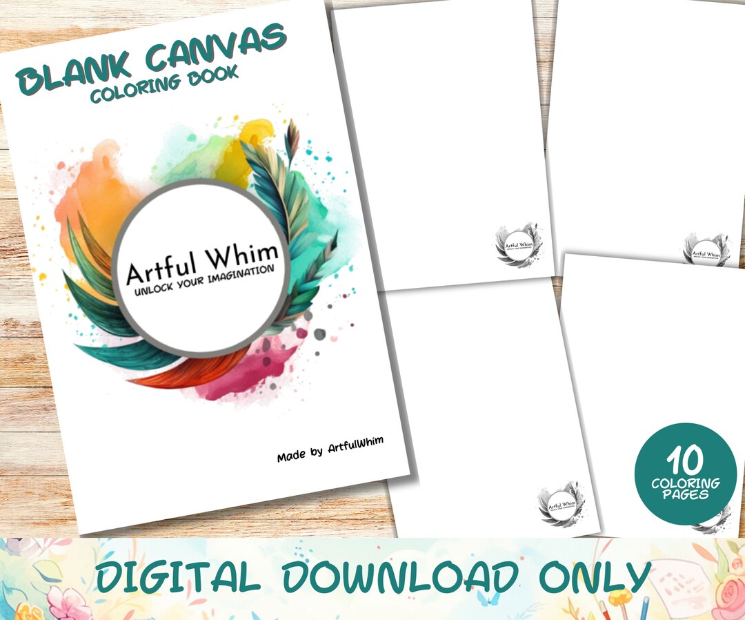 10 Blank Canvas Coloring Pages Book, Adults, Kids, Instant Download ...