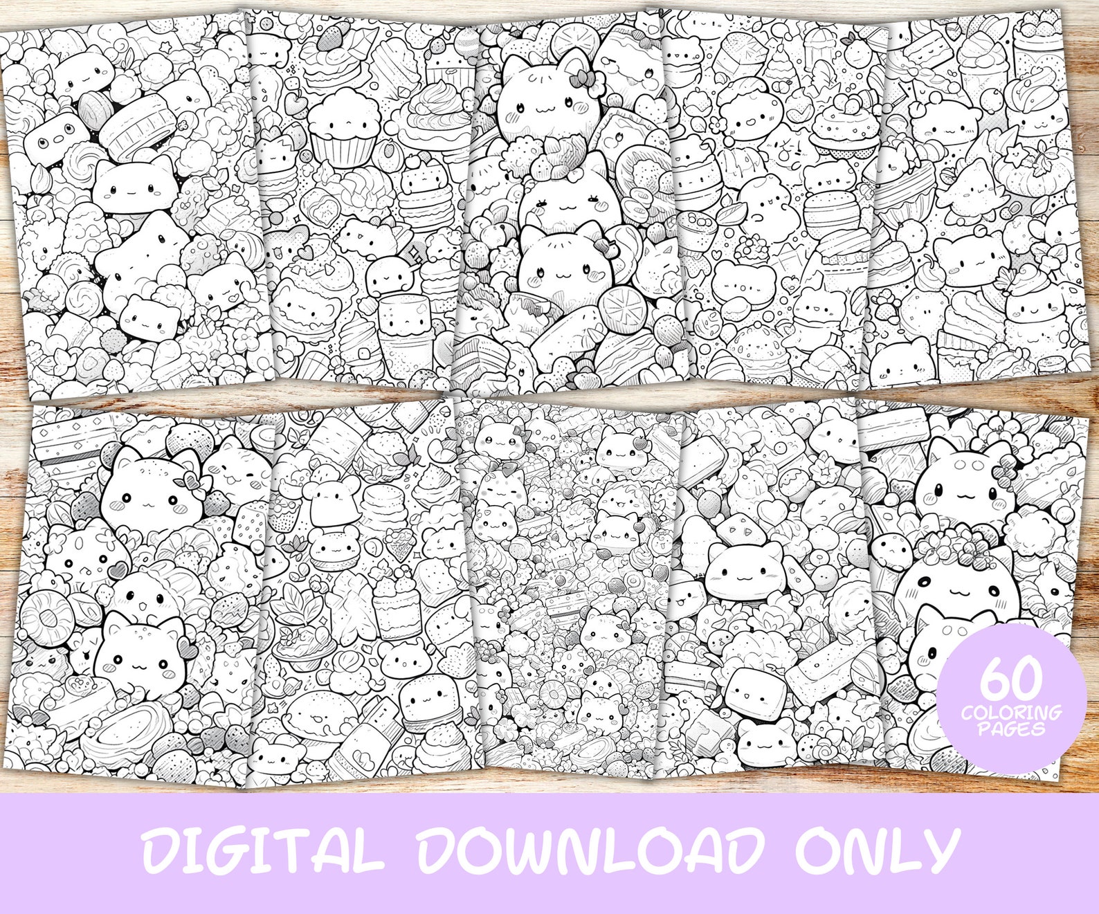 Master Coloring 60 Kawaii Doodle Master Coloring Pages Book, for Adults, Instant ...