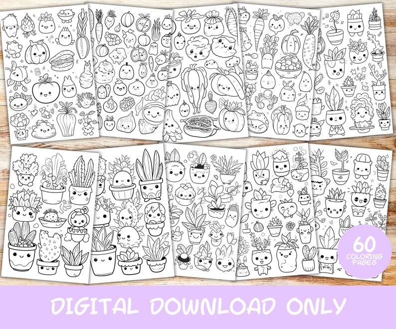 60 Kawaii Easy Doodles Coloring Pages Book Kids Adults - Etsy UK