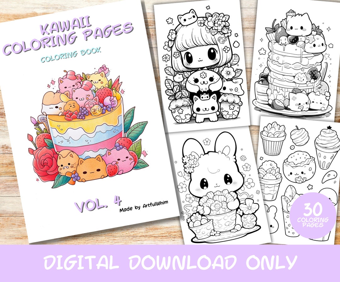 30 Kawaii Coloring Pages Volume 4, Kids, Adults, Instant Download ...