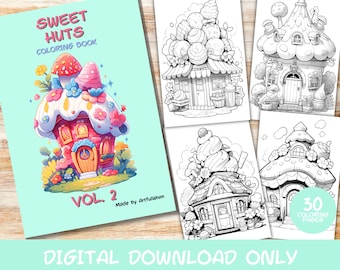 30 Sweet Huts Volume 2 Coloring Pages Book, Kids, Adults, Instant Download, Coloring Pages, Printable PDF, Magical, Fantasy, Cute, Digital