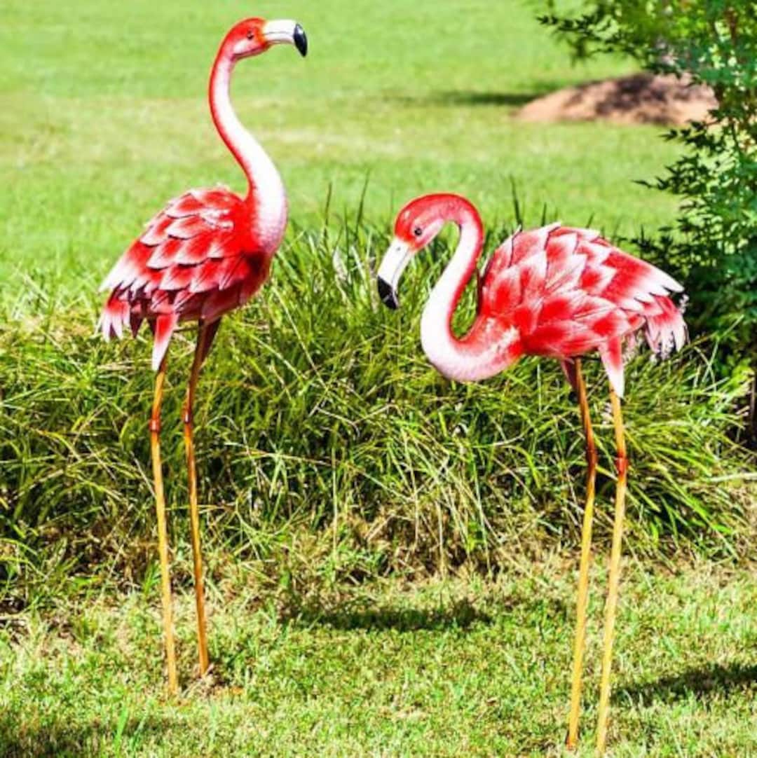 Flamingo Garden Statues and Sculptures Pink Flamingo Lawn Etsy