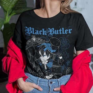 Koszula Black Butler, koszulka Sebastian, Kuroshitsuji, Toboso Yana, Sebastian, język japoński, prezent anime, Vintage, grunge, gotyk, koszulka unisex