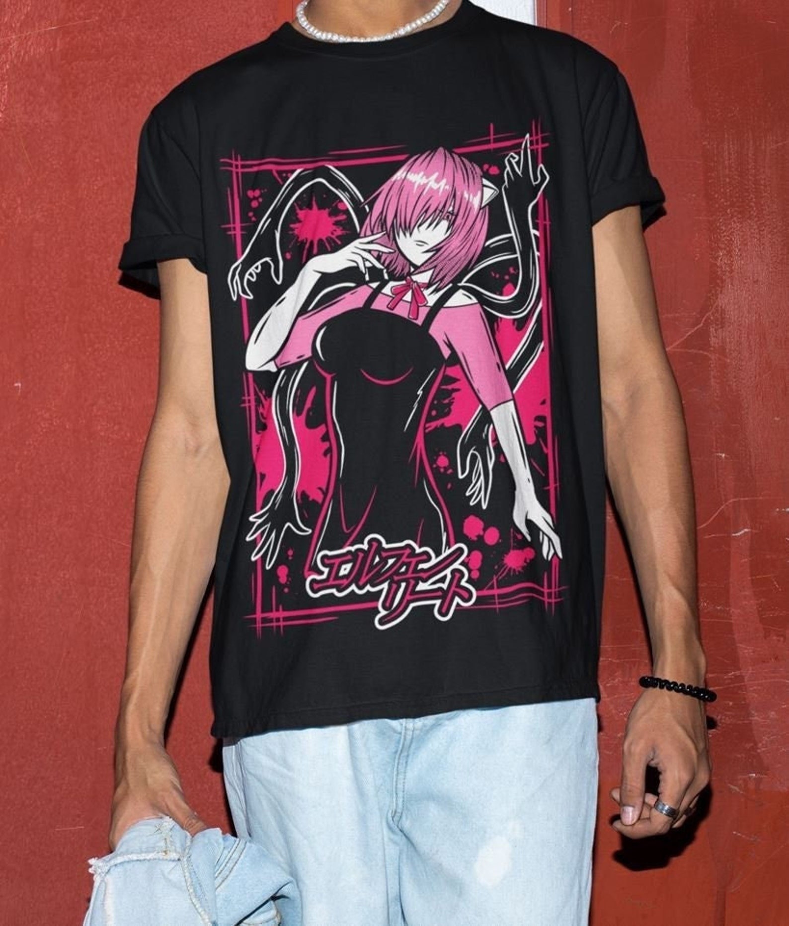 ユニセックスエルフェンリートルーシーアニメTシャツ、にゅう、楓