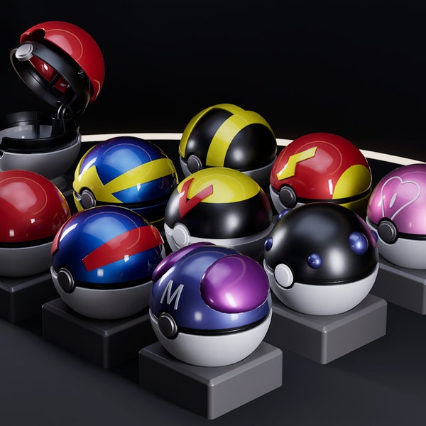 Pokeball collection 3d files, with functional hinge