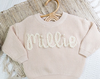 Hand Embroidered Baby Name Sweater | Luxury Baby Girl Gifts | Boho Baby Girl Gift Box | Personalized Baby Sweater | Toddler Name Sweater