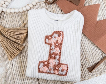 Ready To Ship - Hand Embroidered Daisy First Birthday "one" baby sweater | First Birthday Sweater | First Birthday Gift | Birthday Girl