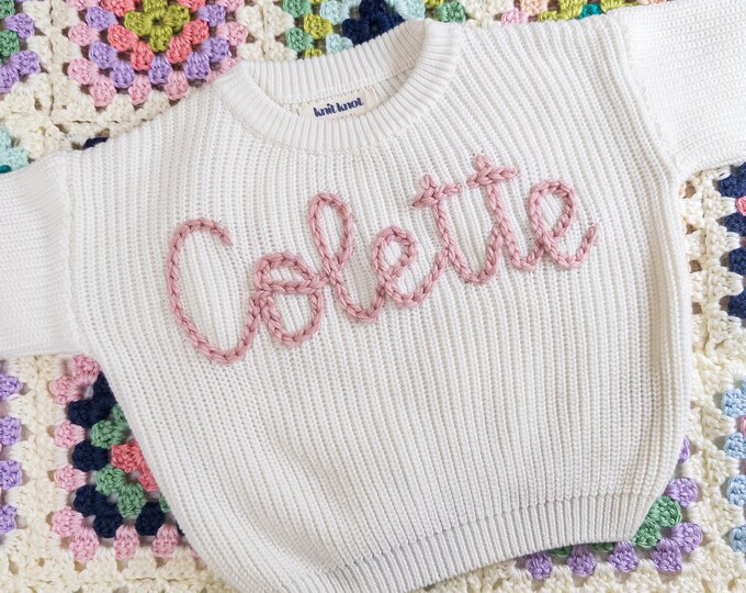 Hand Embroidered Baby Name Sweater Luxury Baby Girl Gifts Boho Baby