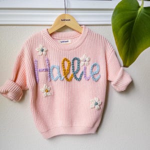 Personalized Floral Baby Knit Sweater with Embroidered Name | Newborn Coming Home Outfit | Custom Baby Gift | Sentimental Gifts for Mom