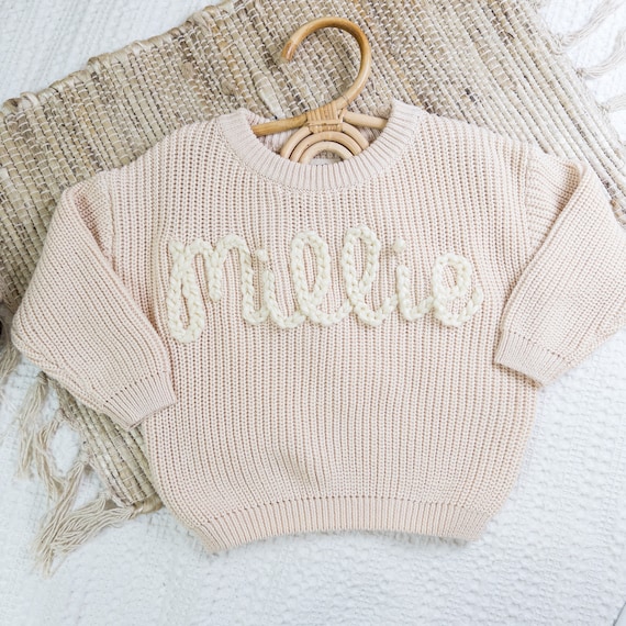 Hand Embroidered Baby Name Sweater | Luxury Baby Girl Gifts