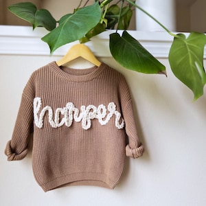Personalized Hand-Embroidered Baby Name Sweater | Monogrammed Infant Gift from Aunt | Custom Newborn Knitwear | Chunky Baby Sweater
