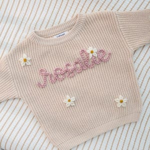 Personalized Floral Baby Knit Sweater with Embroidered Name | Newborn Coming Home Outfit | Custom Baby Gift | Sentimental Gifts for Mom