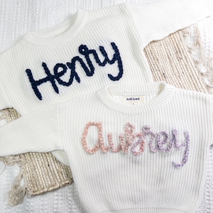 Personalized Chunky Knit Baby Sweater with Embroidered Name - Custom Newborn to Toddler Gift
