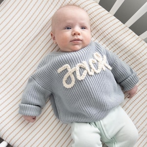 personalized hand embroidered custom name knit oversized sweater jumper for newborn babies toddlers kids girls boys