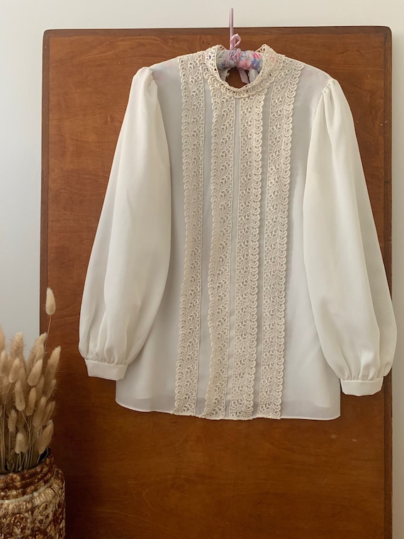 LEONA Finnish Vintage cream long sleeved blouse w… - image 1