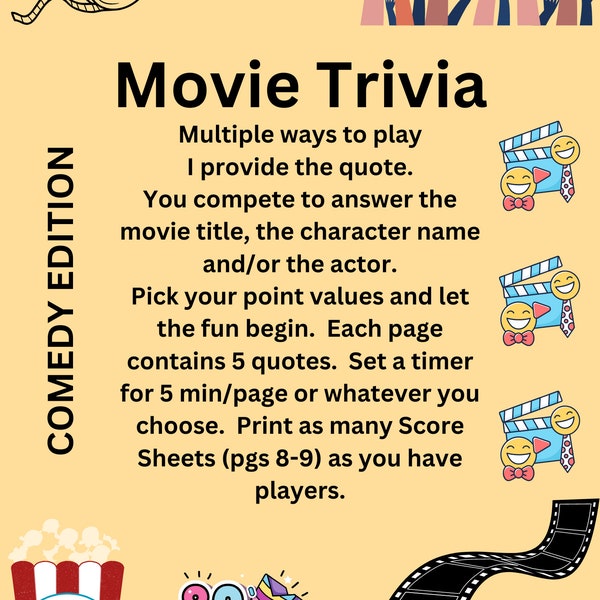 Movie Trivia, Print and Play - 80's Comedies