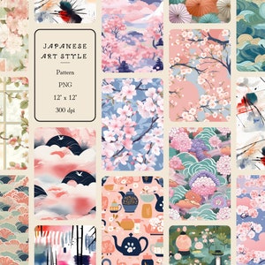 Watercolor Japanese Art Digital Paper Pattern Flowers Abstract Watercolor Clipart Seamed Design